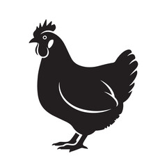 illustration of a chicken or hen. The illustration is a silhouette or outline drawing, with the key features of the bird clearly visible