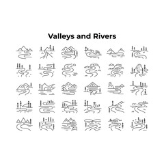Collection of Line Art River and Valley Landscapes