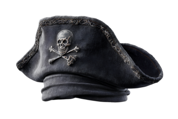 Pirate Hat with Skull and Crossbones at Dynamic Angle, Folded Brim, Transparent Background