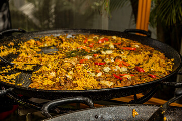 Preparing a delicious seafood paella