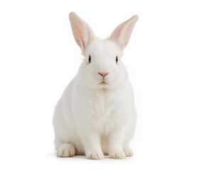 Fototapeta premium White bunny sitting on transparent background, soft and fluffy rabbit pet photo