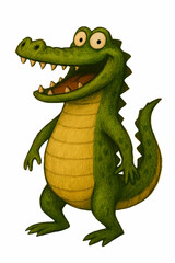 Fototapeta premium Cute happy green cartoon alligator character standing and smiling wide