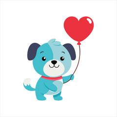 Cute Puppy Holding Heart Balloon Vector