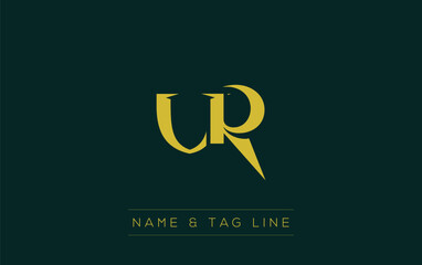 UR logo design. A sophisticated, minimalistic logo design featuring golden stylized typography,  perfect for branding concepts emphasizing luxury, professionalism, and contemporary aesthetics.