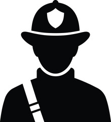 Police officer silhouette vector, person in uniform with badge hat and strap, black graphic on white background, isolated authority figure artwork for stock use