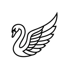 Obraz premium Elegant Swan Outline. Minimalist black linear illustration of a magnificent fowl with an outstretched wing. Represents purity, beauty, and serene movement.