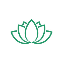 Elegant Green Lotus Bloom Icon. A serene outline of a beautiful aquatic blossom, symbolizing purity, spiritual growth, and tranquility. Ideal for wellness, yoga, or nature themes.