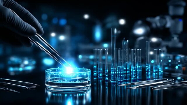 Scientist using tweezers in a lab