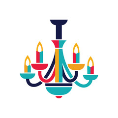 Vibrant Chandelier Lighting Icon. Modern colorful chandelier vector art. This dynamic illustration symbolizes inviting warmth, elegance, and contemporary interior illumination.