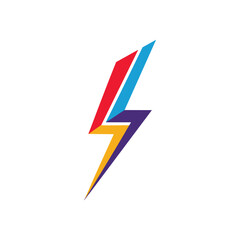 Dynamic Power Flash Logo. This striking graphic features a multicolored electrical charge, signifying speed, strength, and innovation. An ideal abstract mark for various projects.
