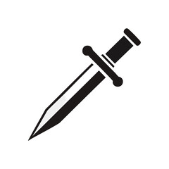 Stylized Dagger Icon. Monochrome vector illustration of a sharp blade with a classic hilt. This arming tool icon embodies power, strength, and protection.