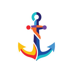 Vibrant Abstract Anchor Symbol. This dynamic maritime graphic showcases a contemporary artistic interpretation of a nautical device, embodying hope, safety, and unwavering strength.