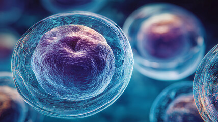 Deep Ocean Hued Stem Cell Revealing a Luminescent Nucleus at the Dawn of Differentiation. Portrays regenerative promise in biomedical science 