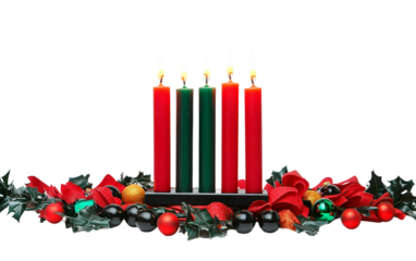 Kwanzaa candleholder surrounded by a festive arrangement symbolizing tradition and celebration isolated on transparent background PNG