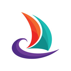 Colorful Abstract Sailboat Logo Design. Vibrant stylized vessel on a graceful wave, symbolizing adventure, liberty, and smooth progress. Ideal for travel or maritime branding.