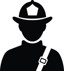 Police officer silhouette vector, person in uniform with badge hat and chest radio strap, black authority graphic on white background, isolated law artwork for stock use