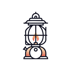 Vintage Camping Lantern Icon. This graphic showcases a timeless illuminator, perfect for wilderness themes, symbolizing exploration, security, and coziness. A minimalist style design.