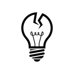 Broken Bulb Symbol of Failure. This stark illustration of a cracked electric light fixture embodies a collapsed idea or unresolved problem. It represents unfulfilled potential.