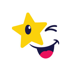 Playful Winking Star Cartoon Icon. This cheerful yellow luminary illustration features a happy, mischievous face sticking out its tongue, perfect for fun designs.