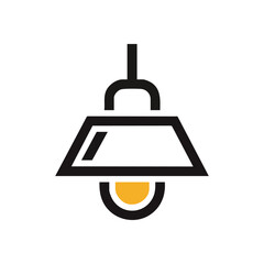 Modern Hanging Light Fixture Icon. A simple vector graphic of a pendant luminaire, radiating a warm glow. Symbolizes brilliant ideas, comfort, and interior design. Ideal for contemporary projects.