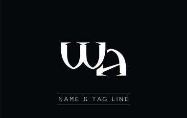 WA logo design. A sophisticated, minimalistic logo design featuring golden stylized typography,  perfect for branding concepts emphasizing luxury, professionalism, and contemporary aesthetics.