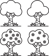 Cartoon Tree Line Art Set – Hand Drawn Black and White Tree Icons