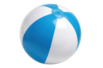 Beach ball displaying vibrant blue and white panels, floating against transparent backdrop, highlighting playful summer recreation