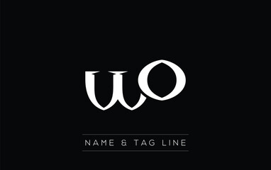 WO logo design. A sophisticated, minimalistic logo design featuring golden stylized typography,  perfect for branding concepts emphasizing luxury, professionalism, and contemporary aesthetics.