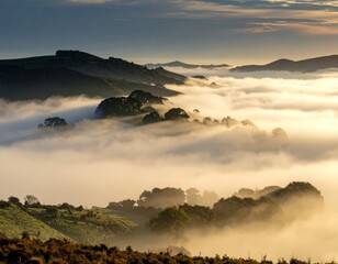 Obraz premium Misty valley at sunrise