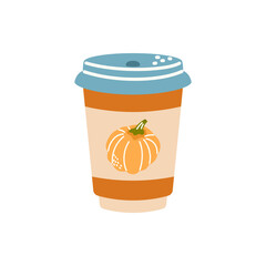 Vector illustration of a pumpkin spice latte in a cozy cup. Perfect for autumn food designs, seasonal drinks, cafe menus, and Thanksgiving-themed graphics