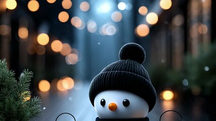 Snowman in winter night scene - Powered by Adobe