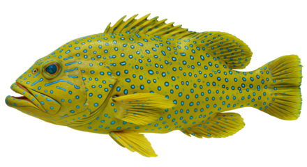 Cephalopholis argus PNG transparent background, detailed yellow-blue tropical fish
