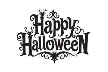 Spooky happy halloween decorative text with ornate flourishes