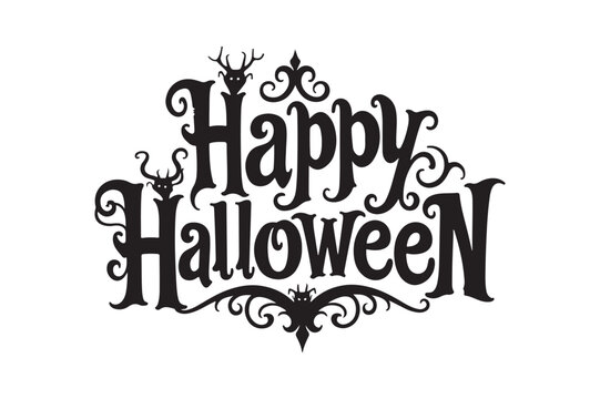 Spooky happy halloween decorative text with ornate flourishes