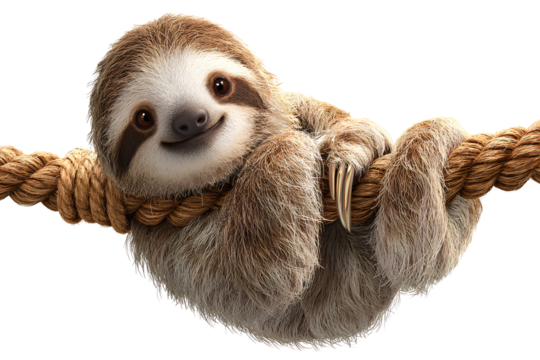 Cute Sloth Hanging  from Thick Rope, Tropical Rainforest Vibes, Transparent PNG