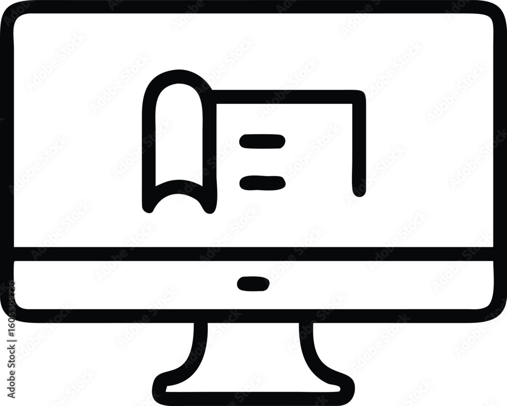 Poster digital document display: an abstract icon of a computer monitor displaying a digital document, read
