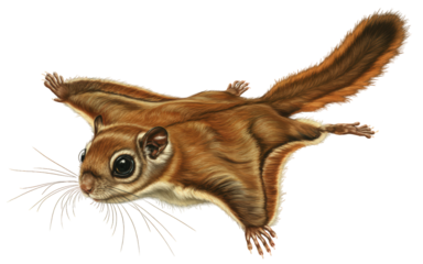 A transparent PNG of a Pteromyini, a flying squirrel, in flight