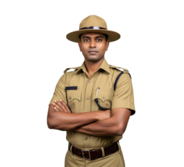 A Sri Lankan National Park Ranger in Official Uniform Standing as a Guardian of Wildlife Conservation on isolated transparent background.