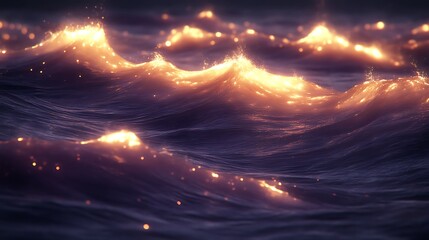 Sparkling golden waves on dark water