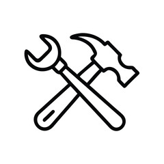 Tools Icon Vector - Hammer and Wrench Line Art Illustration
