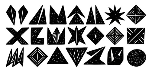 Collection of Black Geometric Shapes: Triangles, Stars, and More