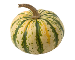 Ripe single orange and green pumpkin with clipping path isolated at white background.
