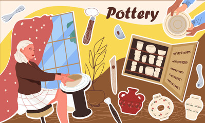 Pottery collage. Hand drawn vector illustration.