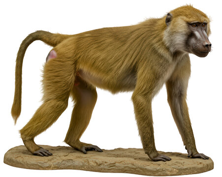 Baboon (Papio cynocephalus) PNG with transparent background and golden-brown fur, an African primate