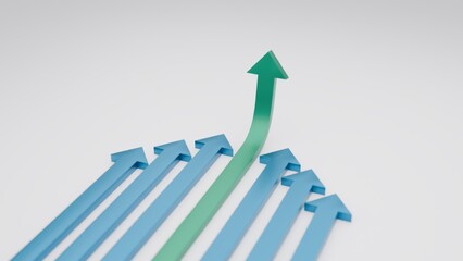 Standout Green Arrow Leading the Way Among Blue Arrows on White Background