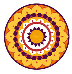 Colorful decorative mandala pattern on white background with copy space
