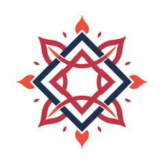 Stylized decorative pattern with geometric shapes and floral elements on white background and copy space

