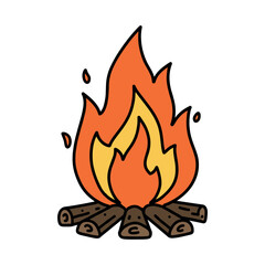 Campfire drawing with flames and wood logs. Vector illustration