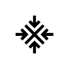 Fototapeta premium A vector icon of four bold arrows pointing inward from all directions, symbolizing focus, convergence, or centralized thinking in business or interface design. 