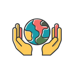Hands gently holding planet earth in a caring and protective gesture